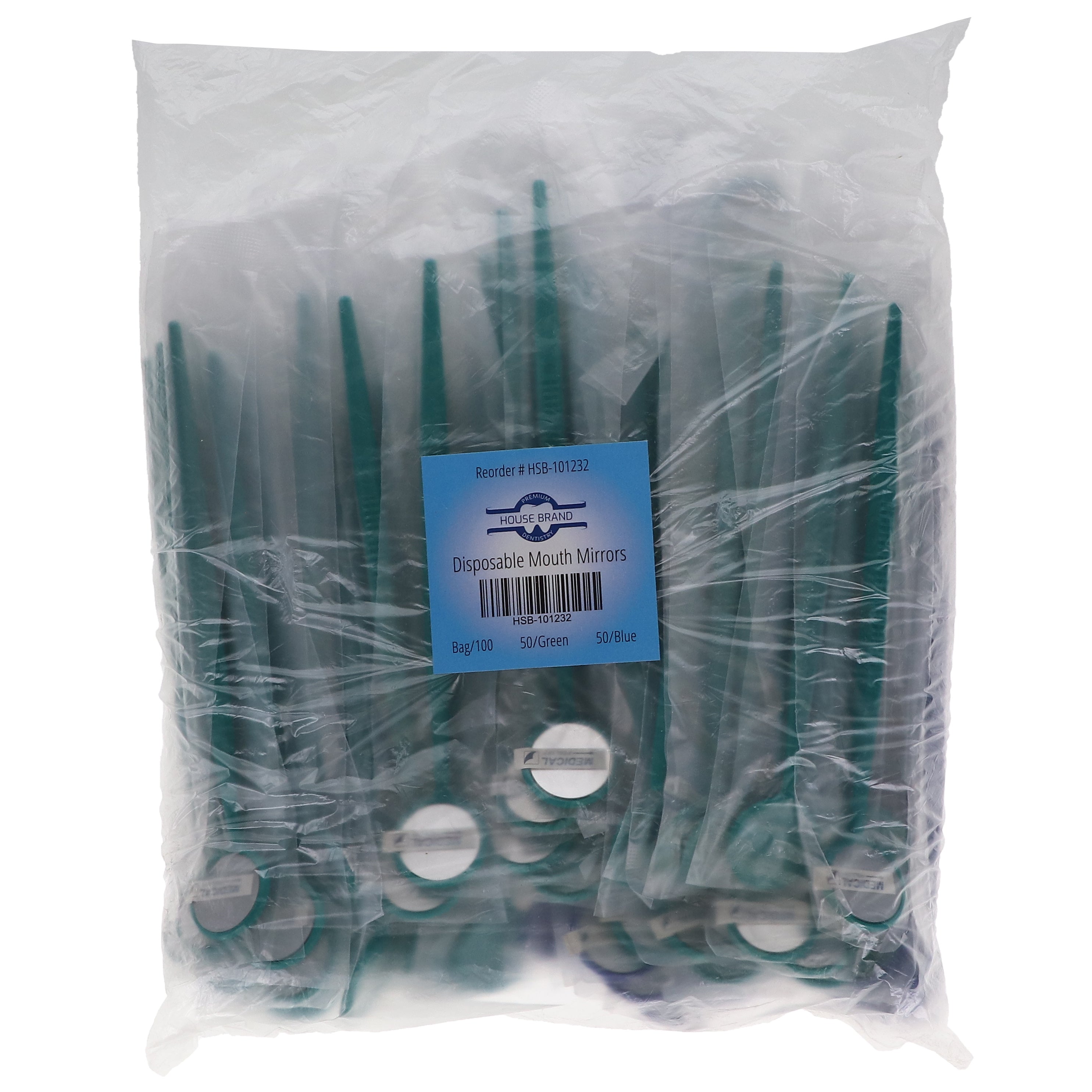 House Brand Dentistry 101232 Disposable Dental Oral Mouth Mirrors 100/Pk 50 Green 50 Blue House Brand Dentistry 101232 Disposable Dental Oral Mouth Mirrors 100/Pk 50 Green 50 Blue